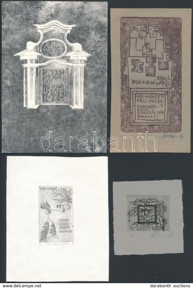 4 Litván Ex Libris Kmieliauskas, Antanas, Kisarauskas Rézkarc, Papír, Jelzett  / Etched Bookplates 9x6, 9x13 Cm - Other & Unclassified