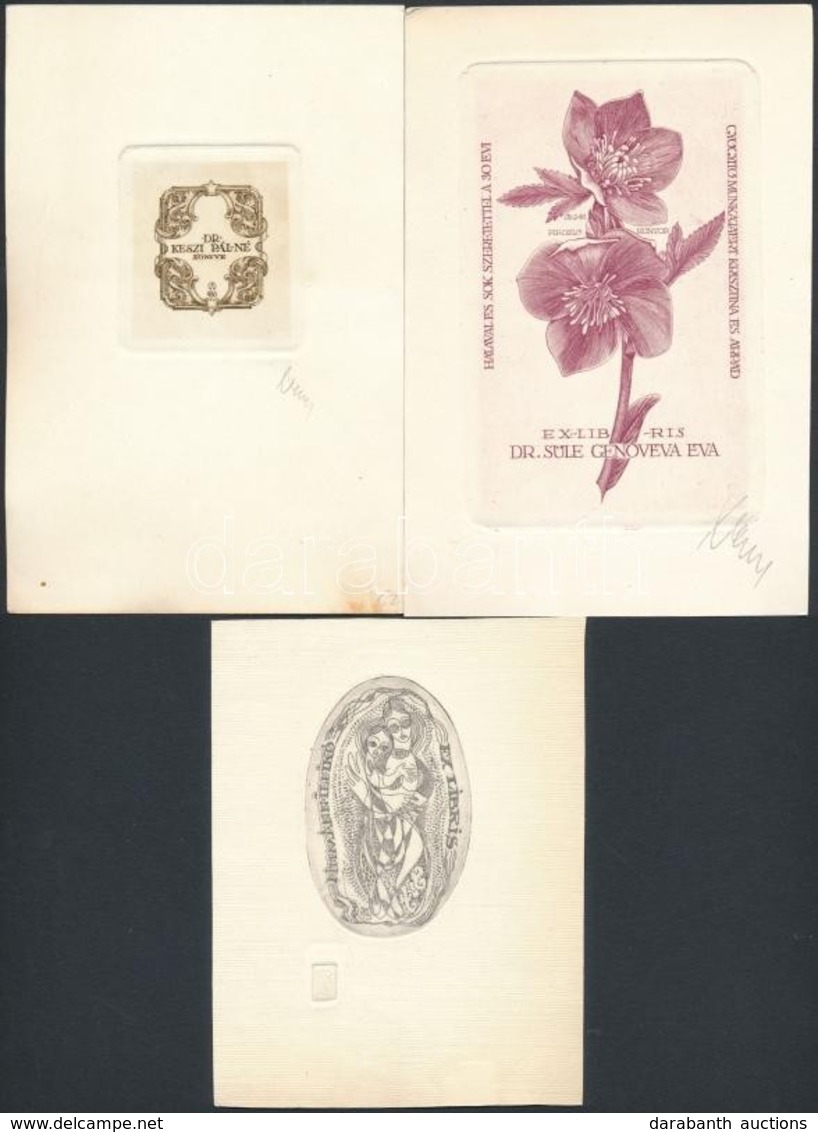 3 Db Jelzett Magyar Ex Libris Rézkarc, Papír, Jelzett  Pl Karanasz 11x10 Cm / Hungarian Bookplates. Etchings - Otros & Sin Clasificación