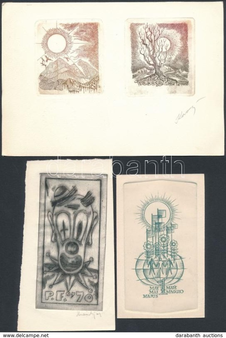 3 Db Rézkarc, Ex Libris, Jelzettek, Különféle Magyar és Külföldi Alkotóktól / 3 Etchings From Different Hungarian And Fo - Autres & Non Classés