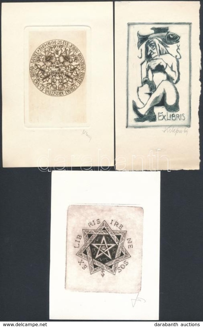 3 Db Rézkarc, Ex Libris, Különféle Magyar és Külföldi Alkotóktól / 3 Etchings From Different Hungarian And Foreign Artis - Otros & Sin Clasificación