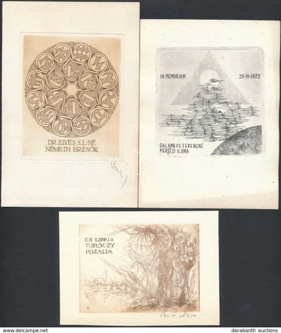 3 Klf Magyar Alkotótól Származó Ex Libris Rézkarc, Papír,  Jelzett,  / Etched Bookplates - Sonstige & Ohne Zuordnung