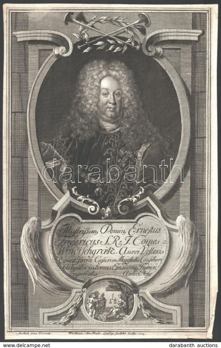 Ernest Frederick Windisch-Grätz (1670-1727) Rézmetszetű Portréja. 30x19 Cm - Estampes & Gravures