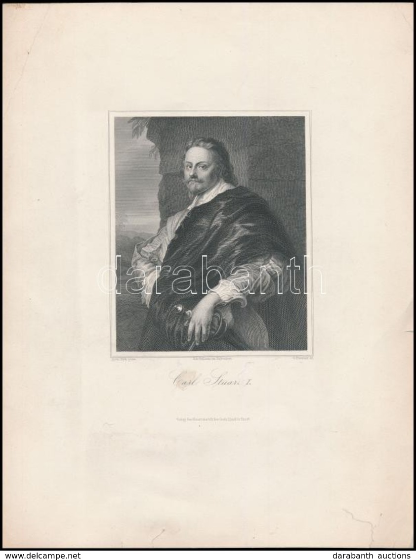 Cca 1840 I. Károly (1600-1649) Angol Király Acélmetszetű Képe 13x10,5 Cm - Stiche & Gravuren