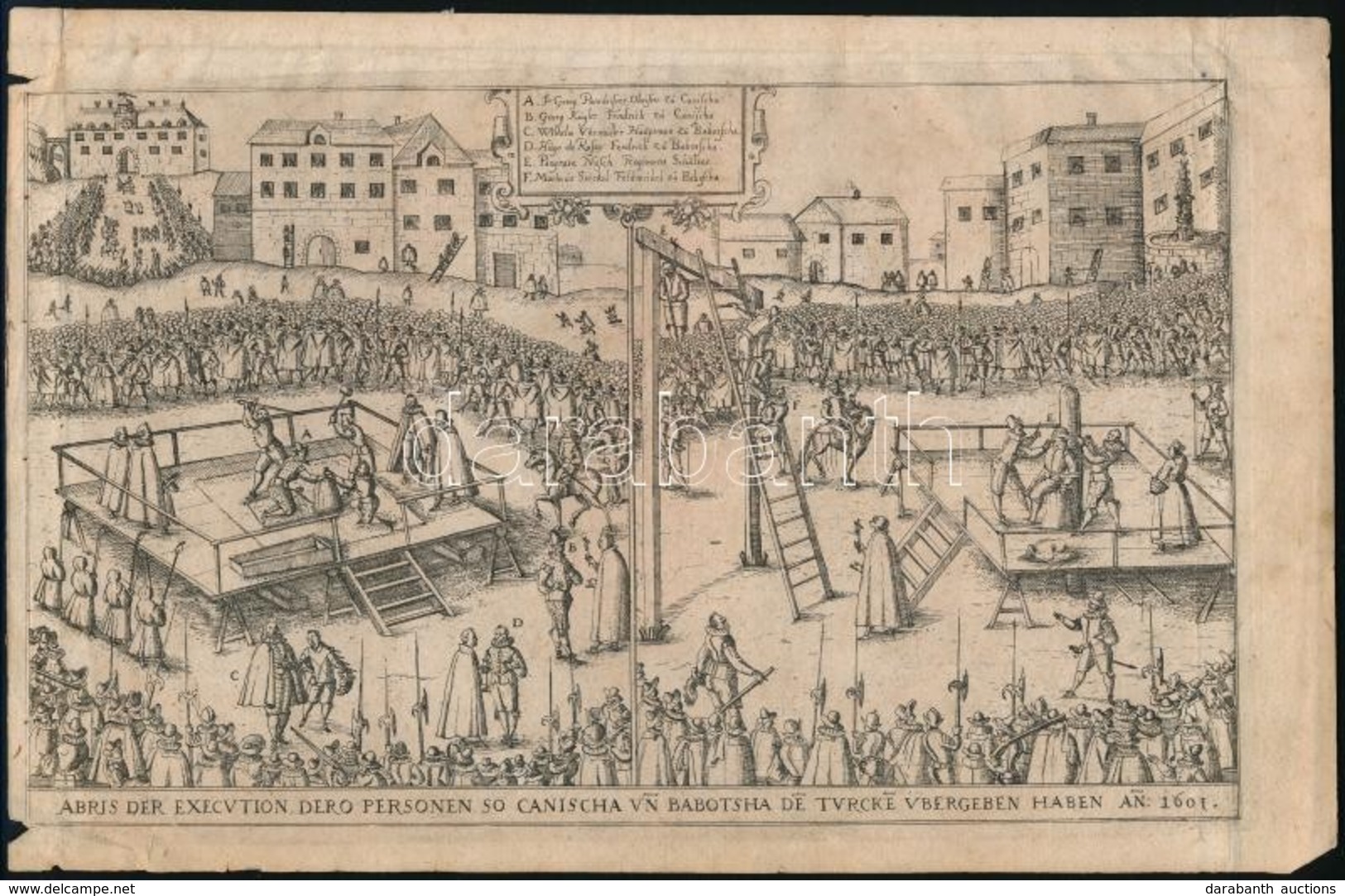 1665 Kanizsa és Babócsa Feladása Miatti 1601-es Kivégzések, Metszet, 17×27 Cm - Estampas & Grabados