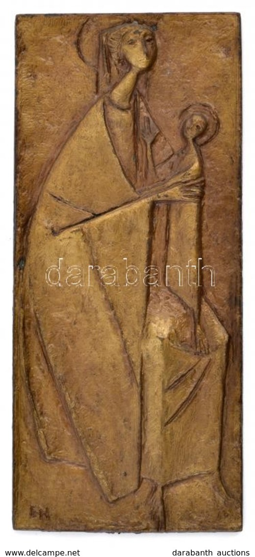 EH Szignóval: Modern Bronz Relief, Mária A Kis Jézussal, Emlék II. János Pál Pápa Ausztriai Látogatására, 16×7 Cm - Autres & Non Classés