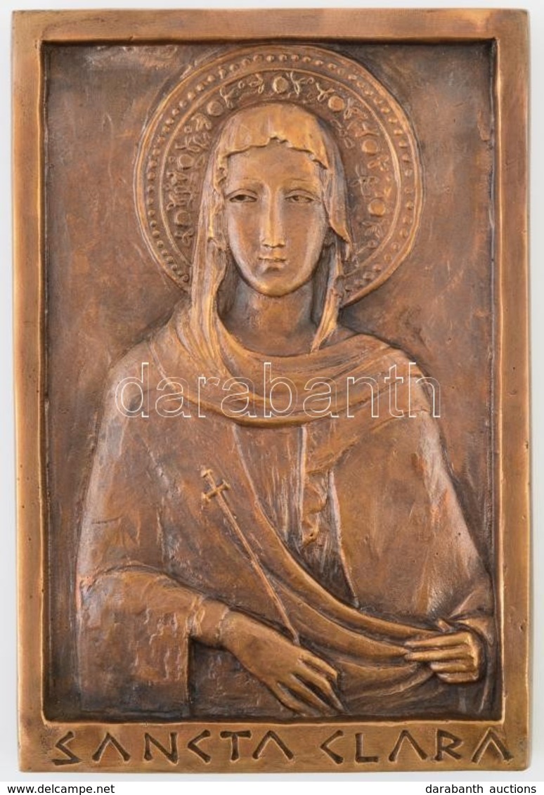 Szent Klára, Jelzetlen Kisplasztika, Bronz, 21×14 Cm - Otros & Sin Clasificación