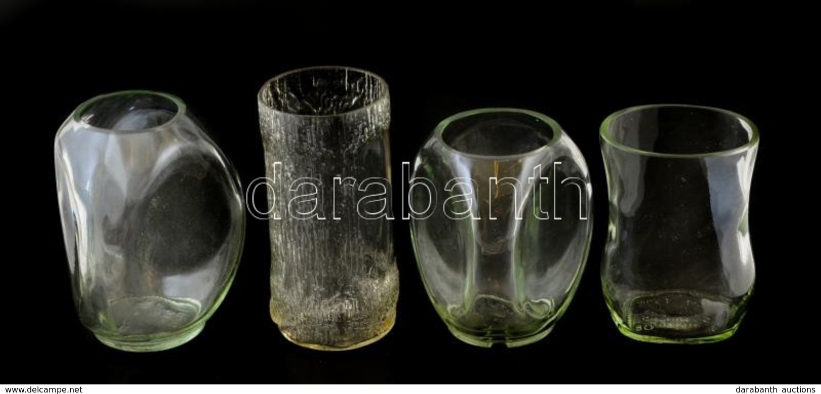 Üveg Váza, 4 Db, Apró Hibákkal, M: 16 Cm - Verre & Cristal