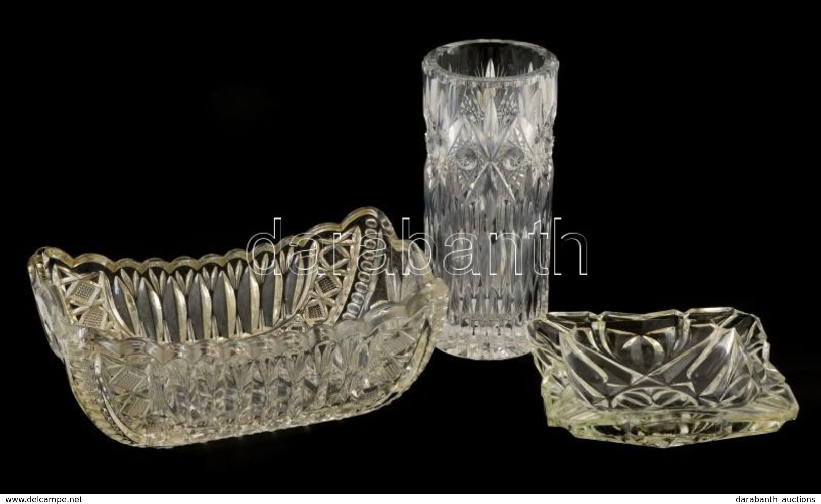 Ólomkristály Tál és Váza + üveg Hamutartó, 3 Db, Kis Hibákkal - Vidrio & Cristal