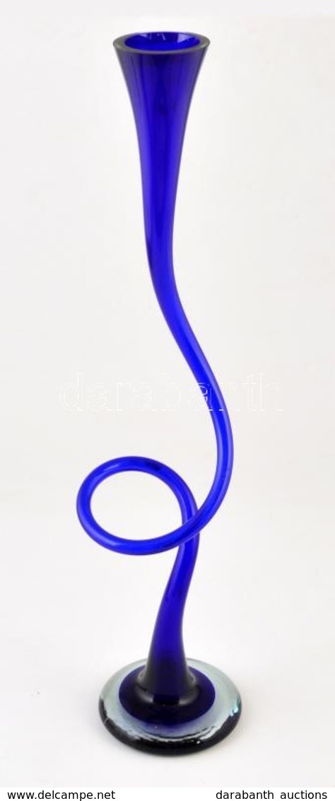 Dekoratív Csavart Kék üvegváza, Apró Csorbákkal, M: 59,5 Cm - Verre & Cristal