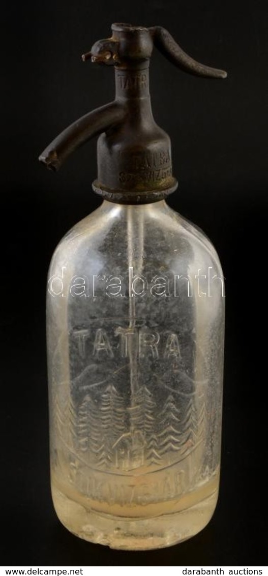Cca 1930 Tátra Szikvízgyár, Régi Feliratos Szódásüveg, Feliratos Fejjel, Alján Csorbákkal, M: 26,5 Cm - Glas & Kristall