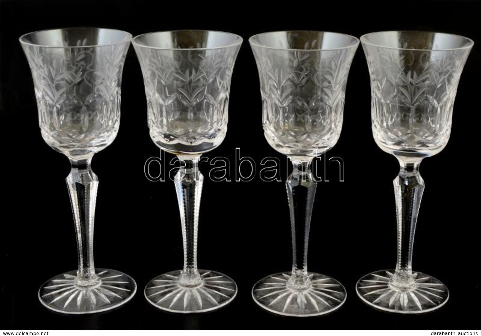 Csiszolt ólomkristály Talpas Pohár, (4 Db), Hibátlan, Jelzés Nélkül, M:20,5  Cm (4 ×) - Glass & Crystal