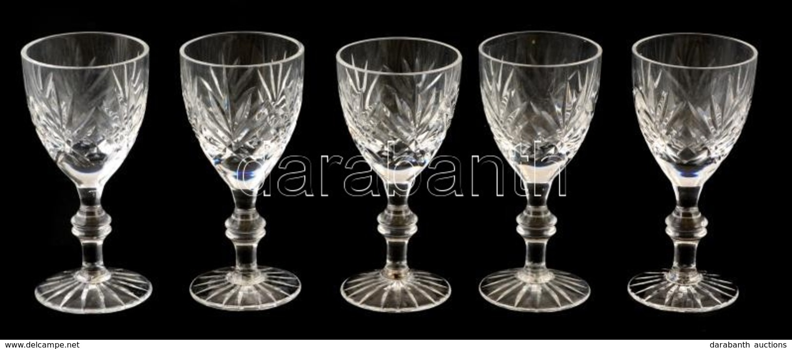 Csiszolt ólomkristály Talpas Kis Pohár, (5 Db), Hibátlan, Jelzés Nélkül, M:10,5  Cm (5 ×) - Glass & Crystal