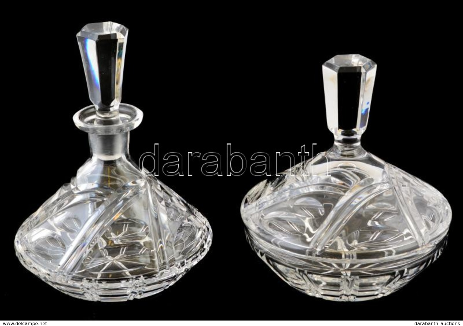 Csiszolt ólomkristály Bonbonrei és Kiöntő Dugóval, Jelzés Nélkül, Hibátlan, M:15 és 16,5 Cm - Glass & Crystal