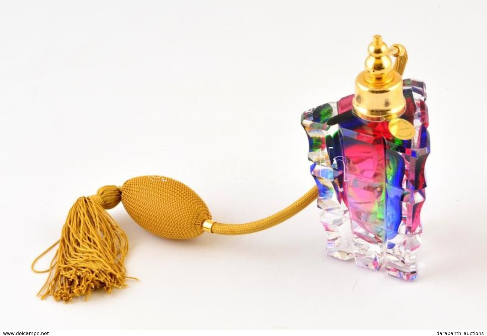 Bleikristall ólomkristály Parfümszóró, Több Rétegű, Pumpával, Nagyon Apró Lepattanással, M: 13,5 Cm - Glass & Crystal