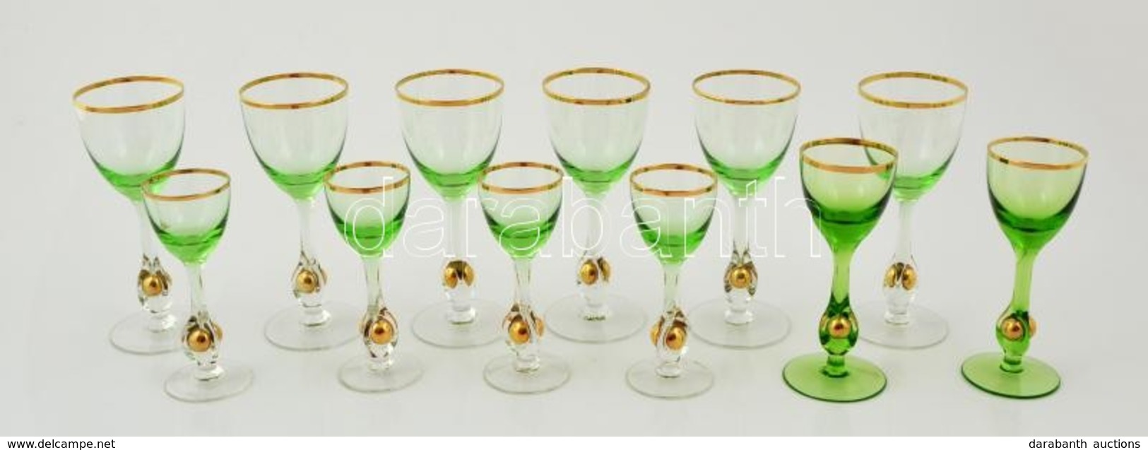 Zöld-arany Színű 6 Db Likőrös és 6 Db Pezsgős Pohár, Hibátlanok - Glass & Crystal