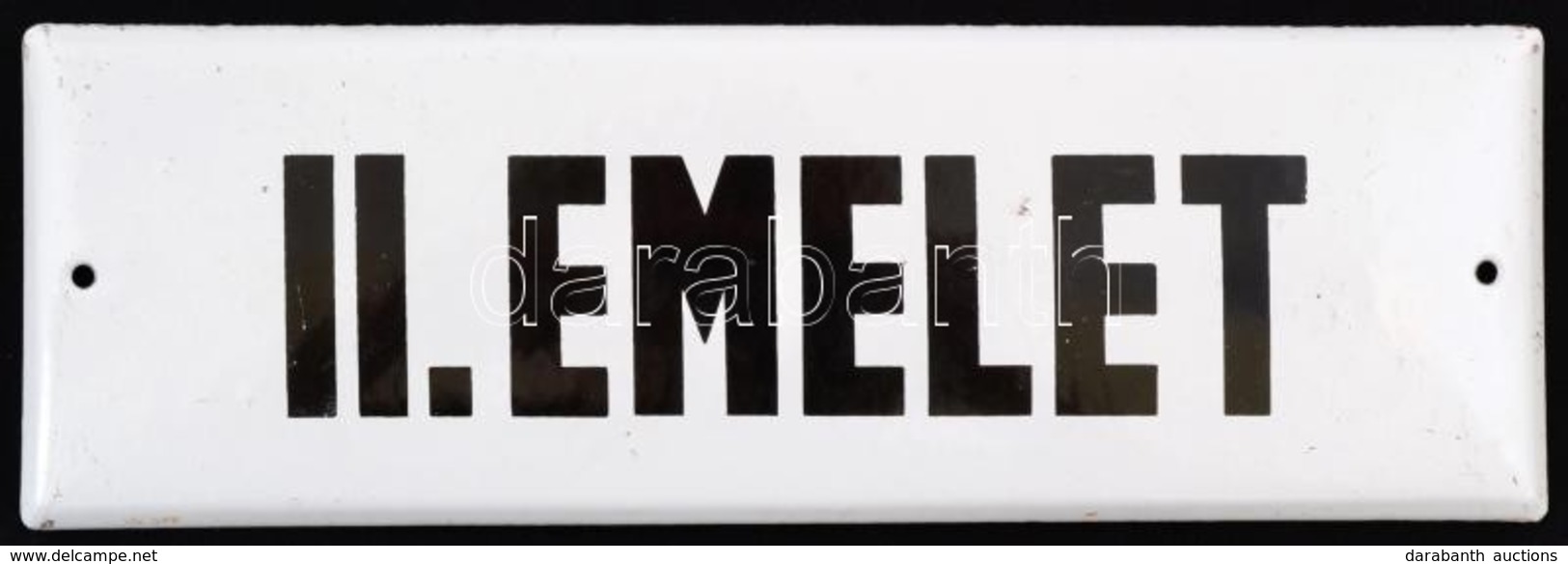 'II. Emelet', Zománcozott Fémtábla, 10×30 Cm - Sonstige & Ohne Zuordnung