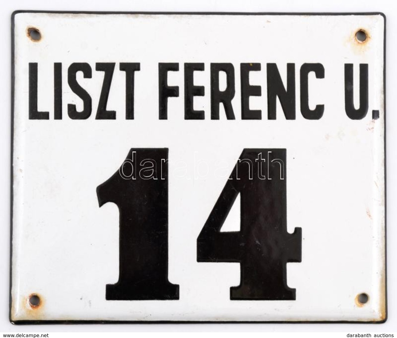 'Liszt Ferenc U. 14.', Zománcozott Fémtábla, 15×18 Cm - Other & Unclassified