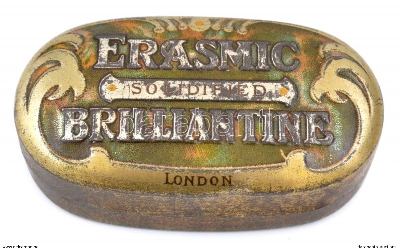 Erasmic Solidified Brilliantine, London, Szecessziós Fém Doboz, Kopásokkal, 8,5×5×3 Cm - Otros & Sin Clasificación