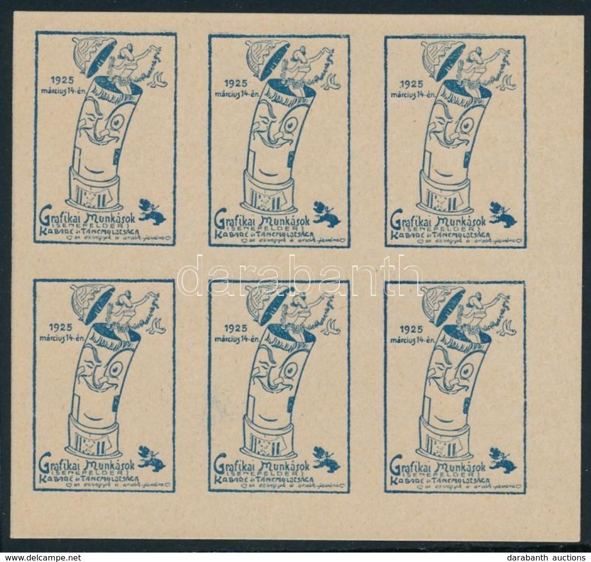 1925 Grafikai Munkások Kabaré és Táncestélye 6 Db-os Kék Levélzáró Tömb - Ohne Zuordnung