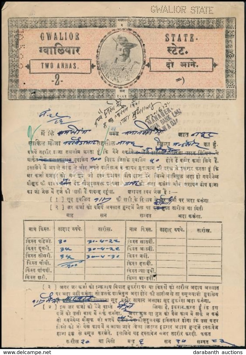 Cca 1943 India, Adóív 2 Annás Illetékbélyeggel  / India Tax Sheet With Document Stamp - Sin Clasificación