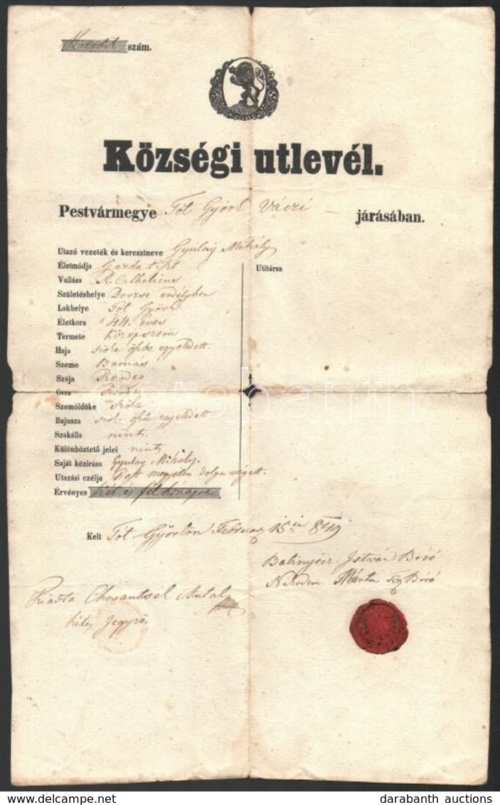 1849 Tóthgyörk Községi útlevél - Sin Clasificación