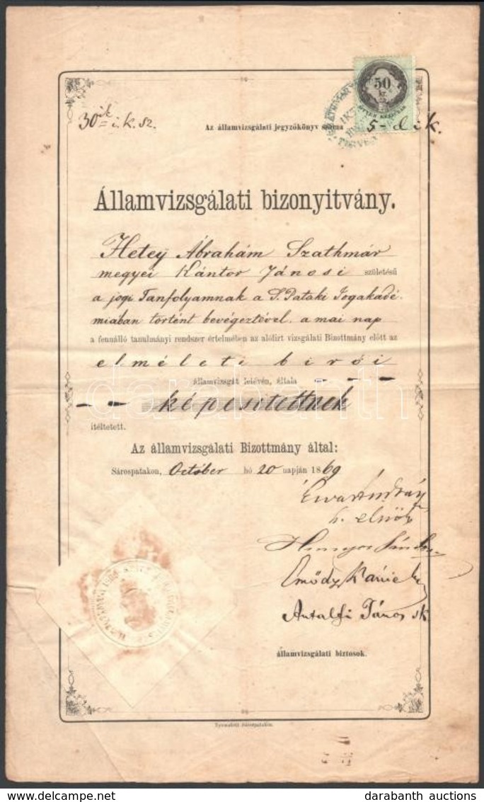 Cca 1870 Sárospataki Jogakadémián Végzett Jogász Igazoló Iratai, Bizonyítvánnyal. Összesen 15 Db Akadémiai Bizonyítvány, - Unclassified