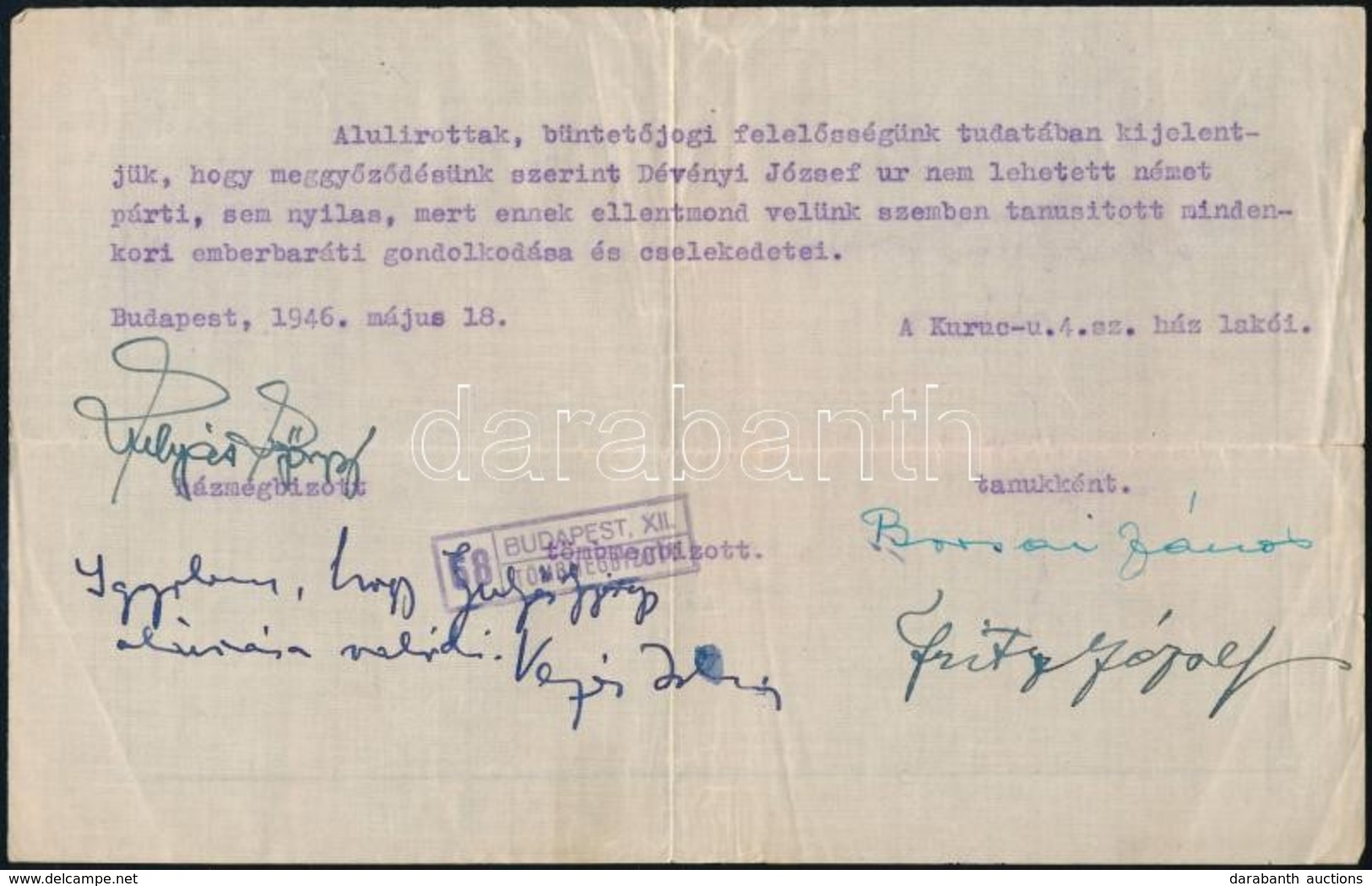 1946 Nyilas Vád Alóli Tisztázáshoz Igazolás - Unclassified