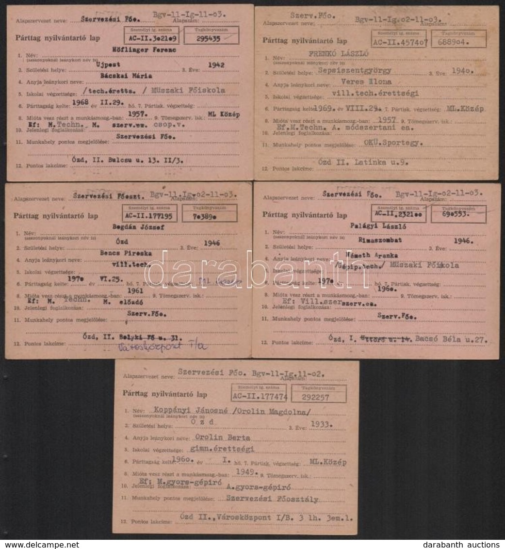 Cca 1950-1969 Vegyes Pártpapír Tétel (párttag Nyilvántartó Lap, Magyar Szocialista Munkás Párt Borítékja, Vasbeton Gyáré - Ohne Zuordnung