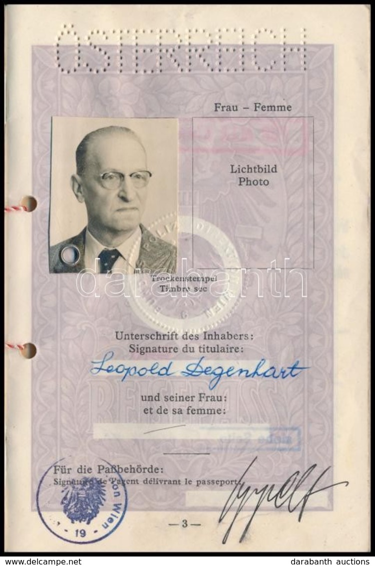 1956 Fényképes Osztrák útlevél, Osztrák Bejegyzésekkel - Unclassified
