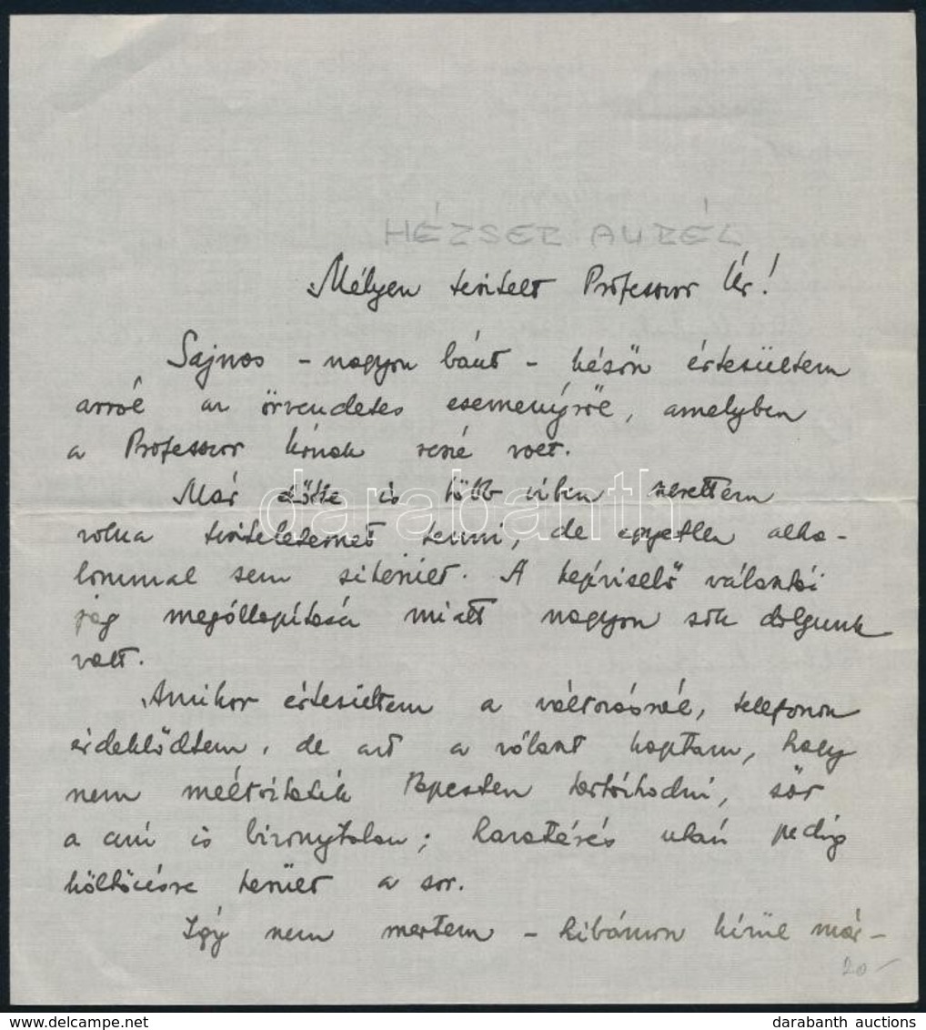 1938 Bp., Dr. Tóth Aurél (1909-1980) Geográfus Saját Kézzel írt Levele - Sin Clasificación