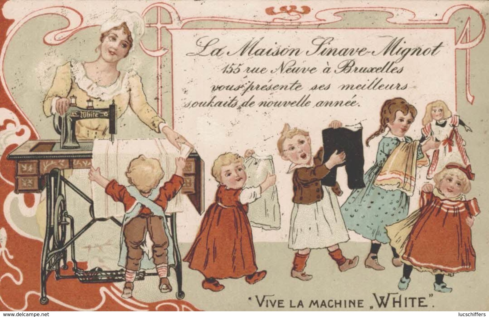 Illustration - Publicité - Machine à Coudre - Vive La Machine "White" - La Maison Sinave-Mignot à Bruxelles - 2 Scans - Publicité