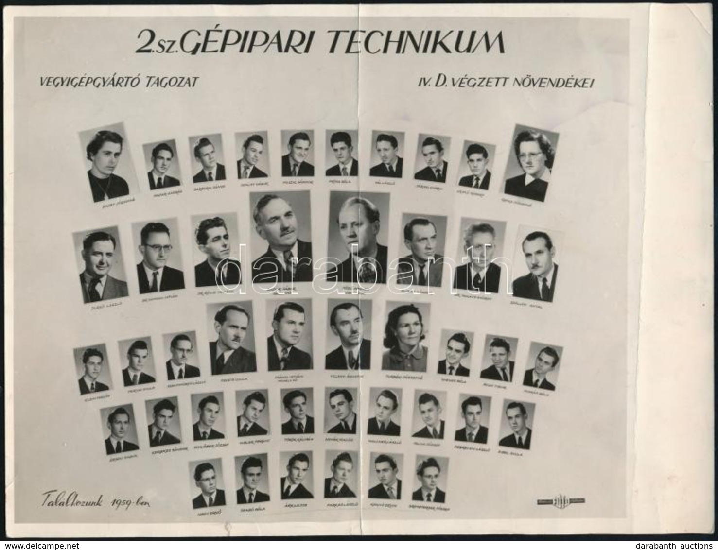 Cca 1954 Budapest, 2. Sz. Gépipari Technikum Tanárai és Végzős Növendékei, Kistabló Nevesített Portrékkal, Hátoldalán Al - Other & Unclassified