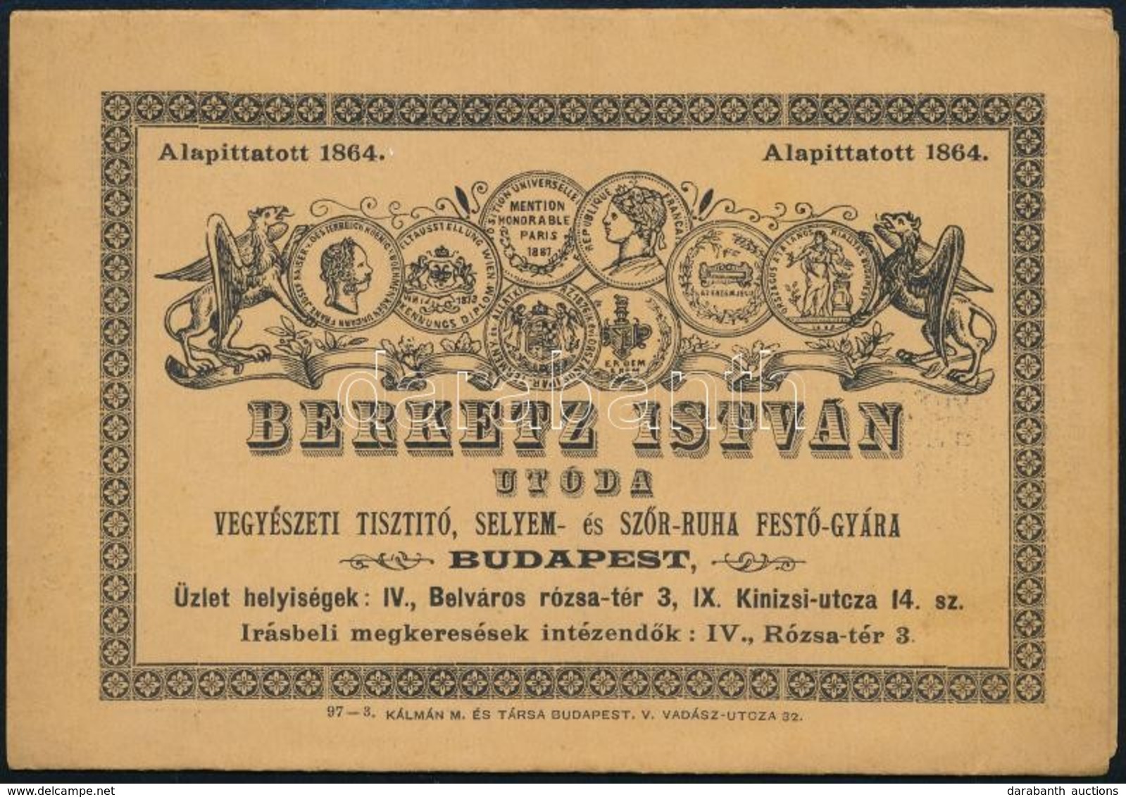 Cca 1890 Berketz István Vegyészeti Tisztító és Ruha Gyár Reklám Nyomtatvány. - Werbung