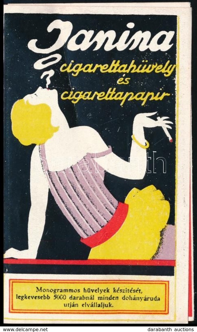 1927 Janina Cigarettahüvely és Cigarettapapír Reklám Prospektus, Naptárral, Pengő-korona átszámítási Táblázattal, összeh - Werbung