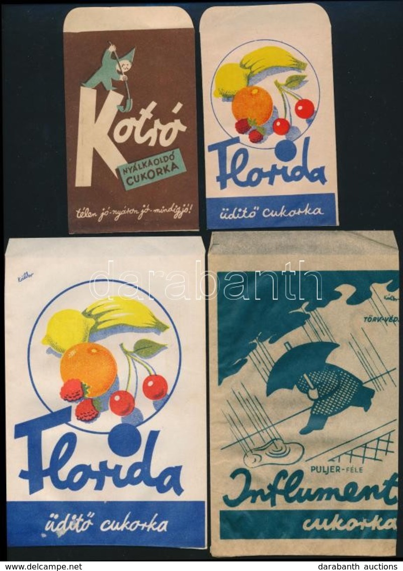 Cca 1940 6 Féle Gyógyszertári Gyógycukorka Reklámos Papírtasak és Címke (2 Db) / Pharmacy Pills Bags And Labels - Publicités