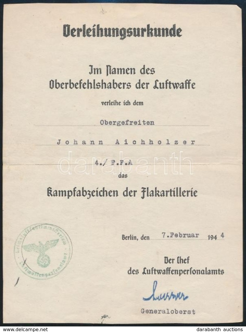 1944 Katonai Elismerés Oklevele Német Luftwaffe Tiszt Számára / Military Warrant For German Airforce Officer - Pfadfinder-Bewegung