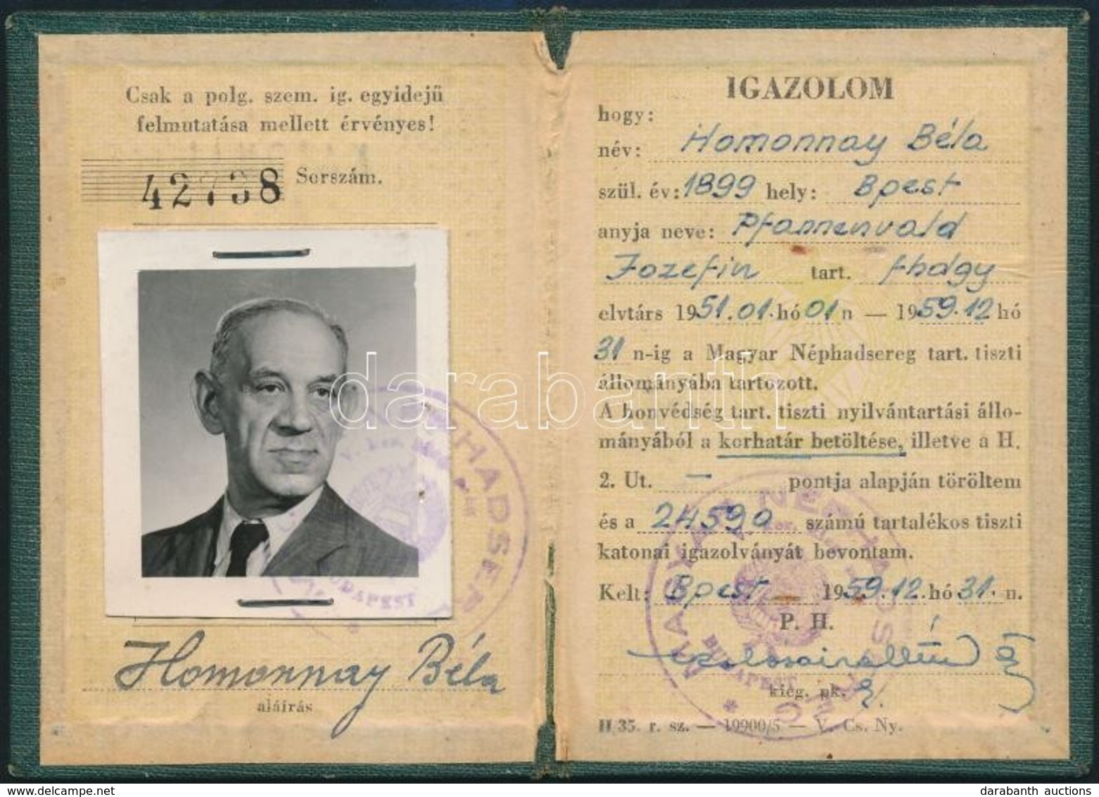 1940-1959 Katonai Okmány Tétel, 3 Db (igazolvány, Katonai Behívójegy) - Autres & Non Classés