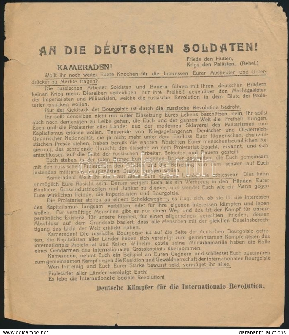 Cca 1917 Német Katonáknak Szóló Kommunista Propaganda Röplap / Propaganda Flyer For German Soldiers. - Other & Unclassified