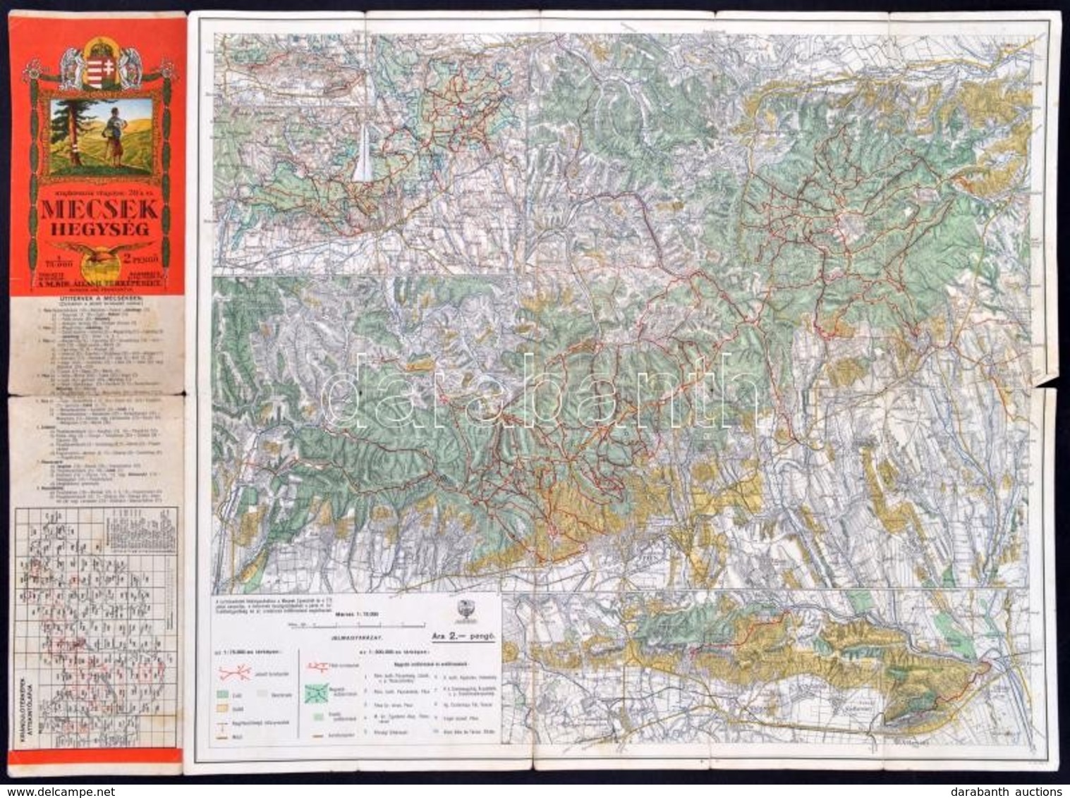 1929 A Mecsek-hegység, Kirándulók Térképe 20/a, Kiadja: Magyar Királyi Állami Térképészet,  48×55 Cm - Other & Unclassified