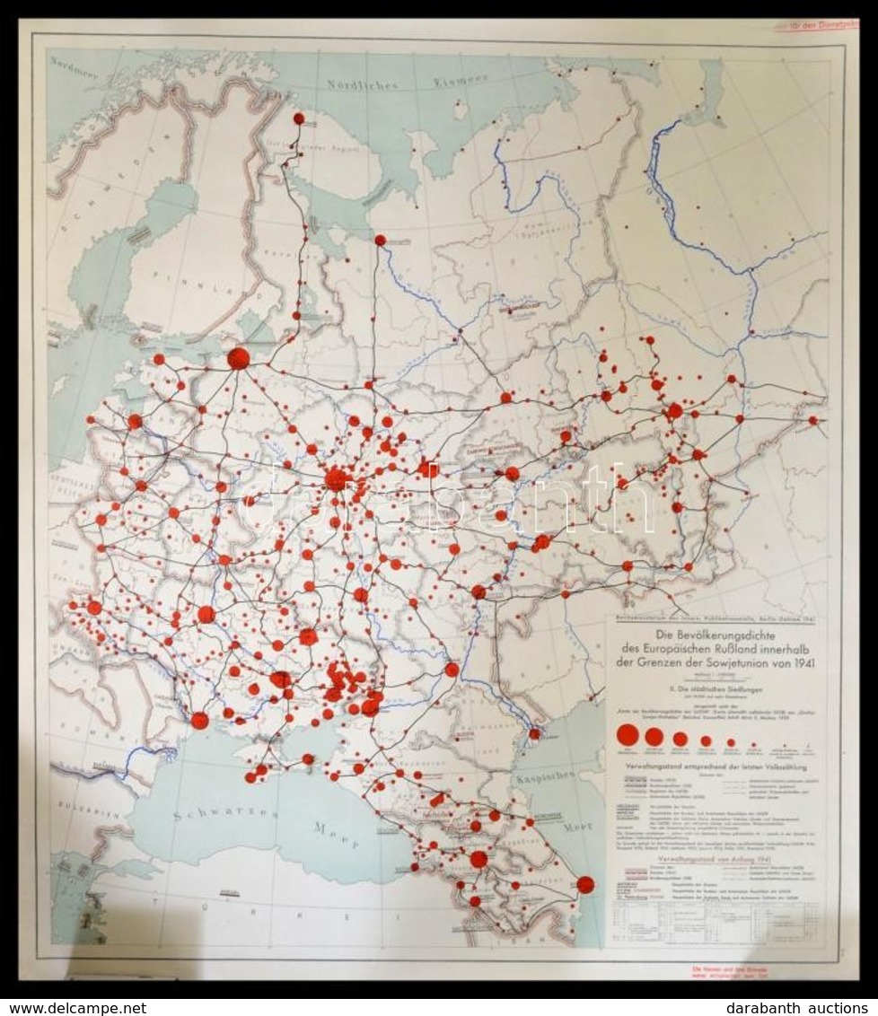 1941 Die Bevölkerungsdichte Der Europäischen Russland Innerhalb Der Grenzen Sowjetunion Von 1941 Stuttgart, 1941. Karten - Other & Unclassified