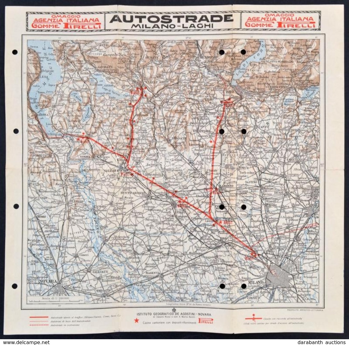 Cca 1930 Olasz Autóstérkép Milano-Laghi 46x32 Cm - Other & Unclassified