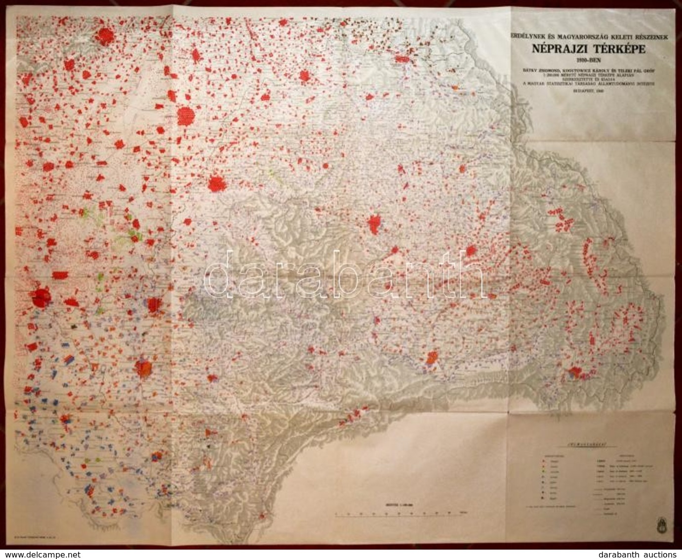 1940 Erdélynek és Magyarország Keleti Részeinek Néprajzi Térképe 1910-ben, 1:500000, Bp., Magyar Statisztikai Társaság Á - Other & Unclassified