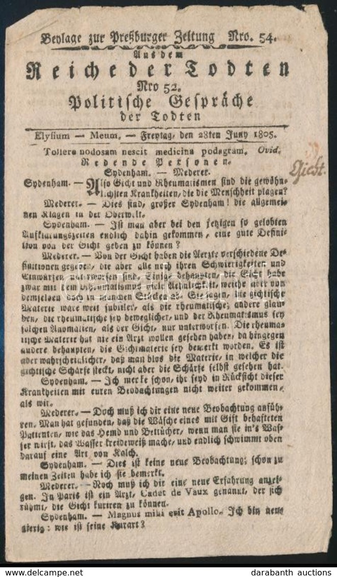 1805 Reiche Der Todten Pozsonyi újság 4p. - Non Classificati