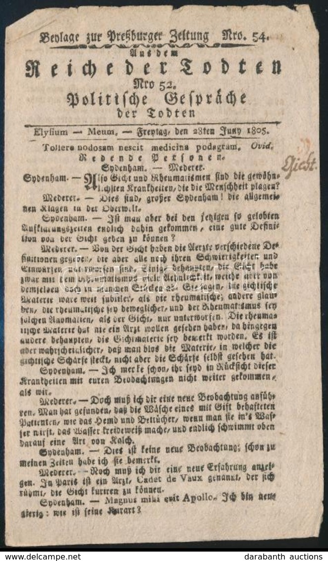 1805 Reiche Der Todten Pozsonyi újság 4p. - Sin Clasificación