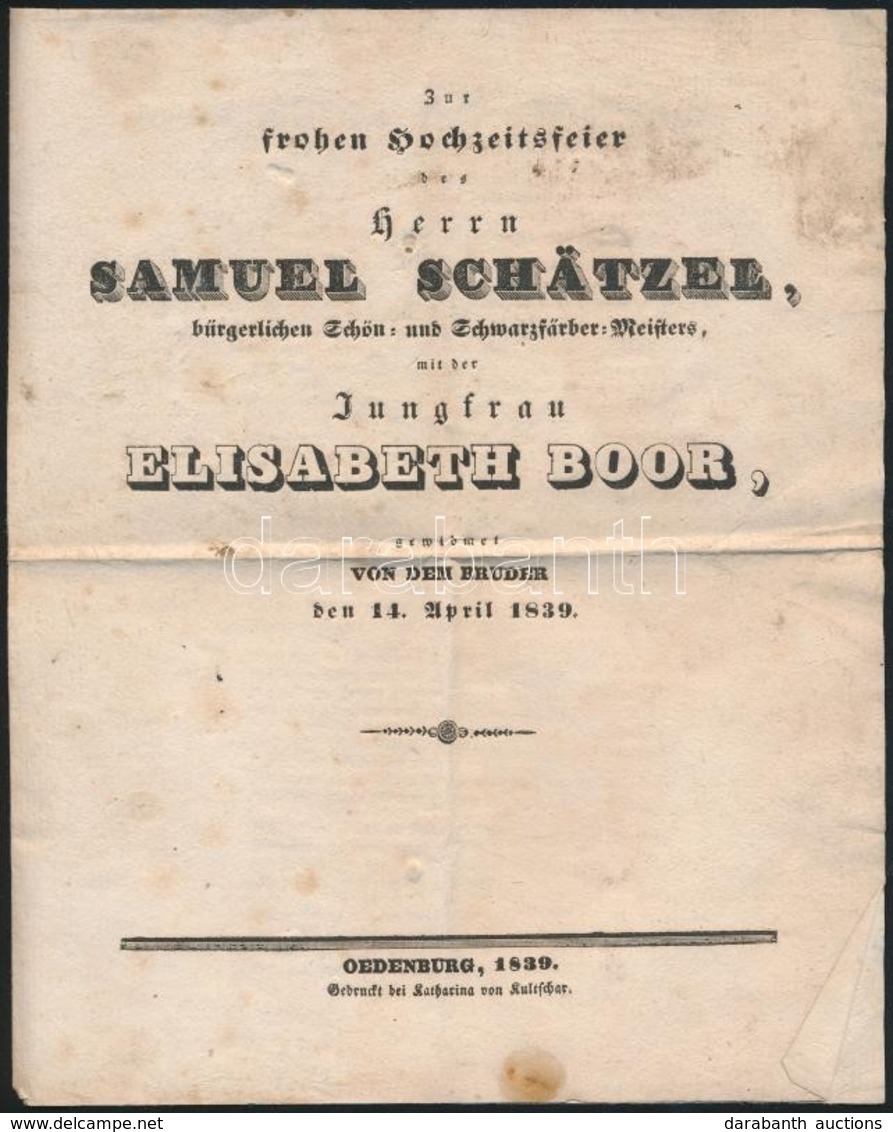 1820-1839 Sopron, 3 Db Menyegzőre írt Versike, Schätzer Sámuel-Boór Erzsébet, Boór Sámuel-Förster Éva Mária. Ödenburg(So - Non Classificati