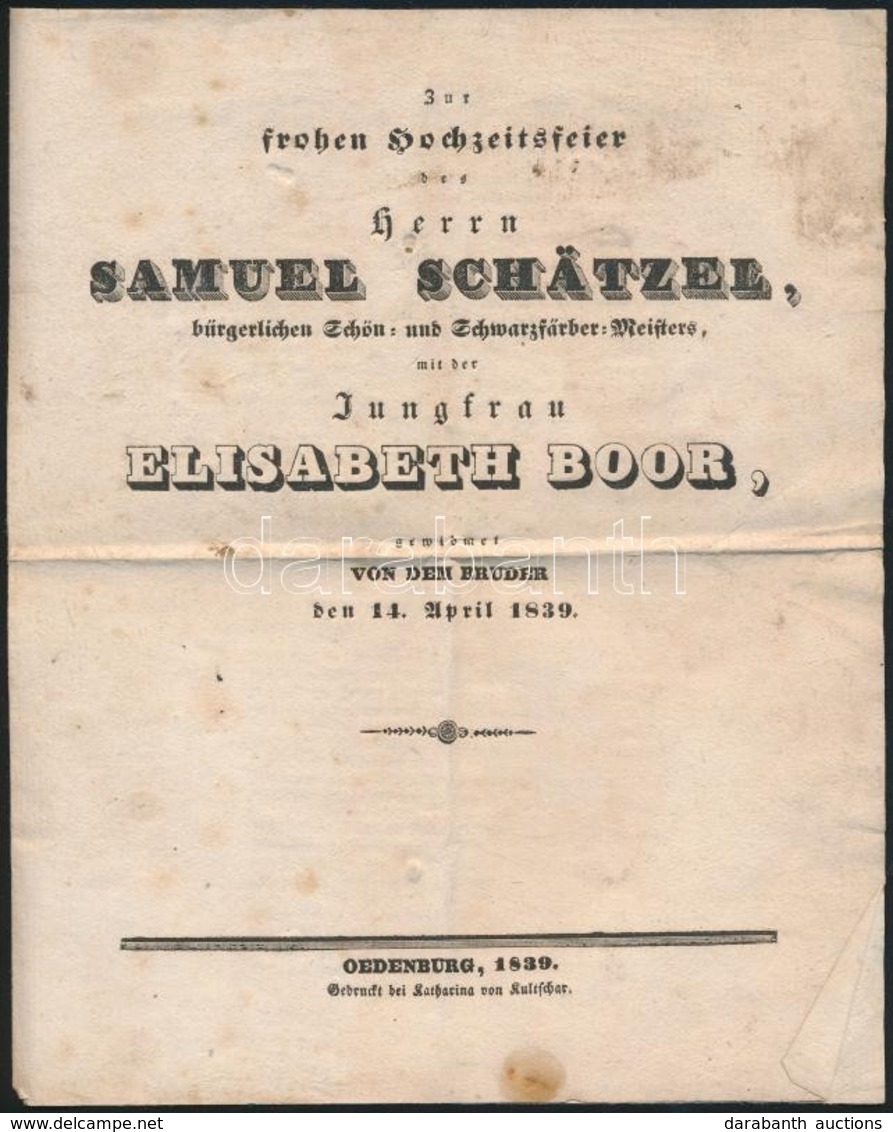 1820-1839 Sopron, 3 Db Menyegzőre írt Versike, Schätzer Sámuel-Boór Erzsébet, Boór Sámuel-Förster Éva Mária. Ödenburg(So - Sin Clasificación