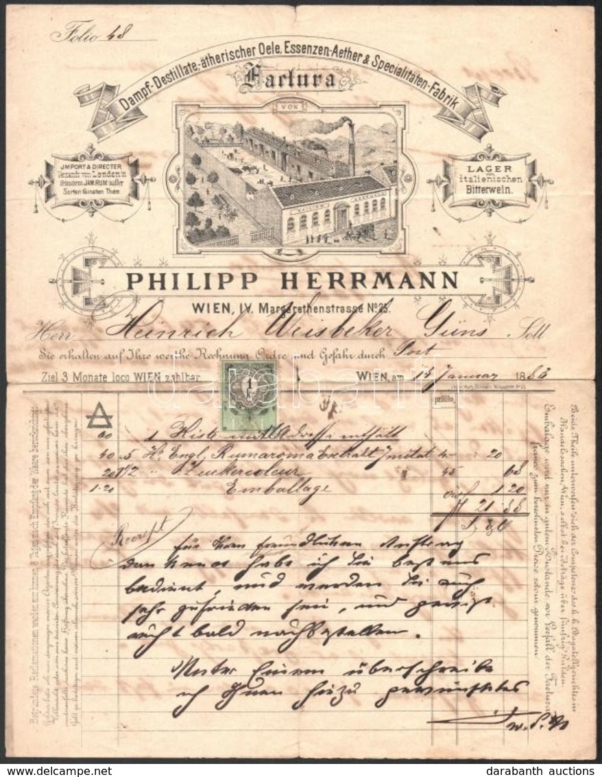 1889 Philipp Hermann Wien, Vegyianyaggyár Fejléces Számla - Zonder Classificatie