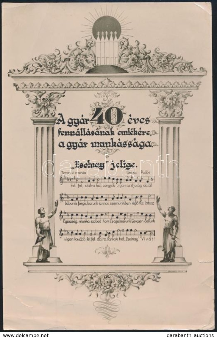 1903  Zsolnay Porcelángyár 40 éves Fennállásának Emlékére írt 'Zsolnay Jelige', Díszes Grafikával, Szakadt, 23x15 Cm. - Non Classificati