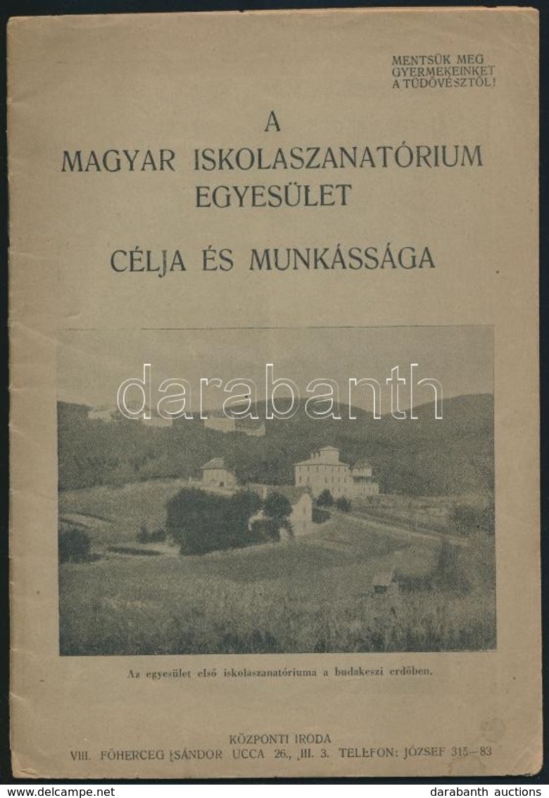 Cca 1910 A Magyar Iskolaszanatórium Egyesület Célja és Munkássága. 32p. - Non Classés