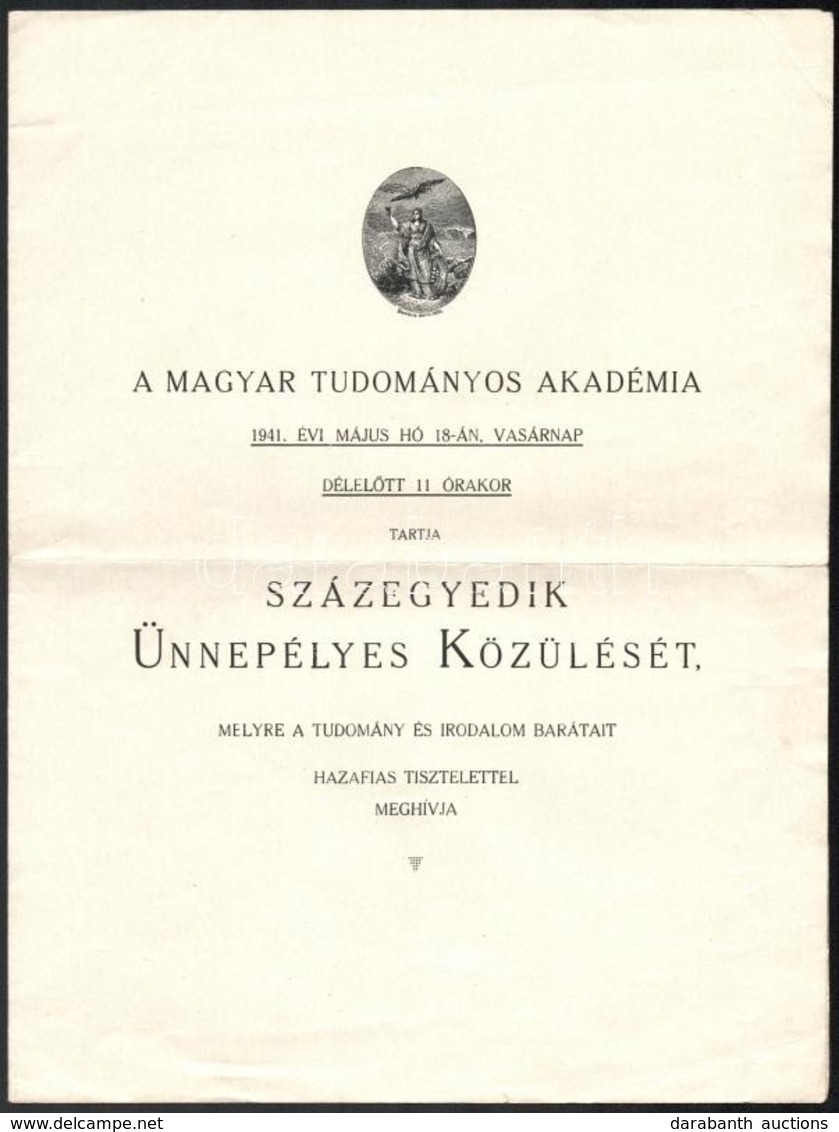1941 A Magyar Tudományos Akadémia 101. ünnepélyes Közülésének Programja, Belsejében Tollal írt Megjegyzésekkel - Sin Clasificación